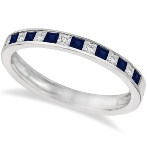 Princess Cut Diamond and Blue Sapphire Ring Band 14k White Gold 0.60ct - All
