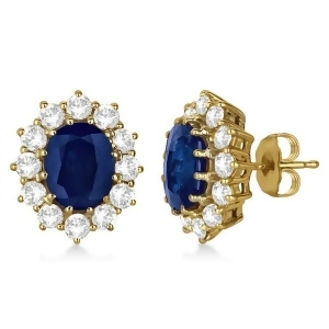 Oval Blue Sapphire and Diamond Accented Earrings 14k Yellow Gold 7.10ctw - All