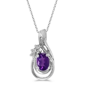 Oval Amethyst and Diamond Teardrop Pendant Necklace 14k White Gold - All