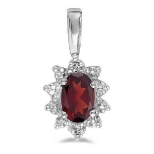 Oval Garnet and Diamond Flower Shaped Pendant Necklace 14k White Gold - All