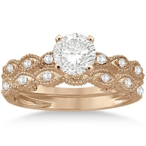 Antique Diamond Engagement Ring Set 14k Rose Gold 0.20ct - All