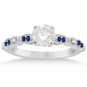 Blue Sapphire Diamond Marquise Engagement Ring 14k White Gold 0.24ct - All
