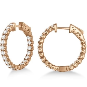 Small Fancy Round Diamond Hoop Earrings 14k Rose Gold 2.75ct - All