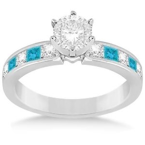 Princess White and Blue Diamond Engagement Ring 14k White Gold 0.50ct - All