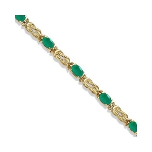 Oval Emerald Love Knot Link Bracelet 14k Yellow Gold 5.50ct - All