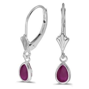 Ruby Dangling Drop Lever-Back Earrings 14K White Gold 0.90ct - All