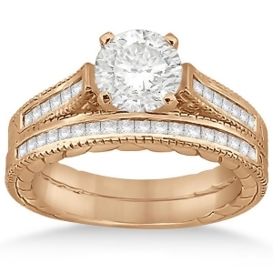 Princess Cut Channel Diamond Bridal Set in 18k Rose Gold 0.38ct - All