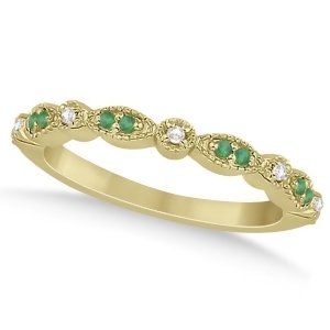 Petite Emerald and Diamond Marquise Wedding Band 14k Yellow Gold 0.21ct - All