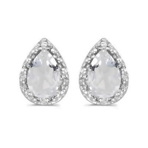 Pear White Topaz and Diamond Stud Earrings 14k White Gold 1.70ct - All