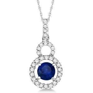 Dangle Drop Diamond and Blue Sapphire Pendant 14k White Gold 0.90ct - All
