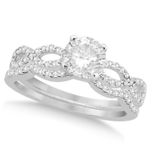 Twisted Infinity Round Diamond Bridal Ring Set 14k White Gold 0.88ct - All
