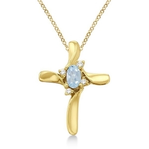 Aquamarine and Diamond Cross Necklace Pendant 14k Yellow Gold - All