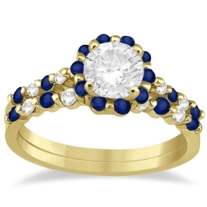 Diamond and Sapphire Engagement Ring Bridal Set 18K Yellow Gold 0.94ct - All
