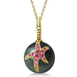 Tahitian Cultured Pearl Starfish Pendant w/ Pink Sapphires 14k Yellow - All