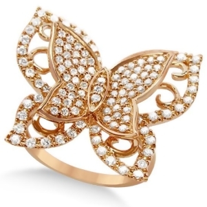 Contemporary Butterfly Shaped Diamond Ring 14k Rose Gold 1.00ct - All