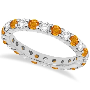 Eternity Diamond and Citrine Ring Band 14k White Gold 2.40ct - All