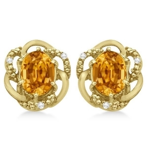 Oval Citrine and Diamond Stud Earrings in 14K Yellow Gold 3.05ct - All