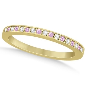 Pave-set Pink Sapphire and Diamond Wedding Band 18k Yellow Gold 0.29ct - All