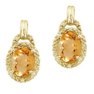 Oval Citrine and Diamond Earrings 14k Yellow Gold 8x6mm - All
