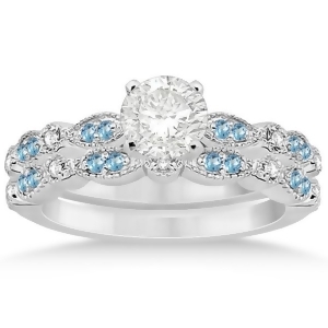 Marquise and Dot Blue Topaz and Diamond Bridal Set 18k White Gold 0.49ct - All