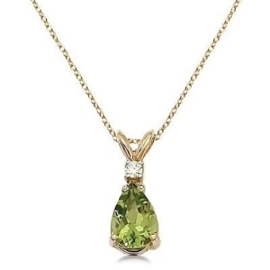 Pear Peridot and Diamond Solitaire Pendant Necklace 14k Yellow Gold - All