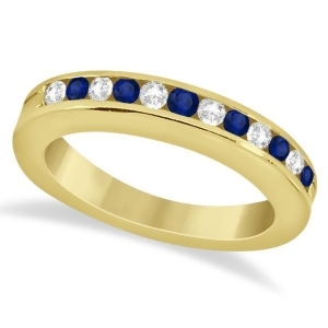 Semi-eternity Diamonds and Blue Sapphire Wedding Band 14K Y. Gold 0.56ct - All