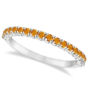 Half-eternity Pave-Set Thin Citrine Stacking Ring 14k White Gold 0.65ct - All