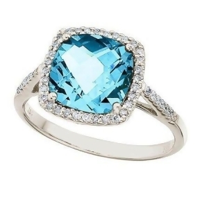 Cushion-cut Blue Topaz and Diamond Cocktail Ring 14k White Gold 3.70ct - All