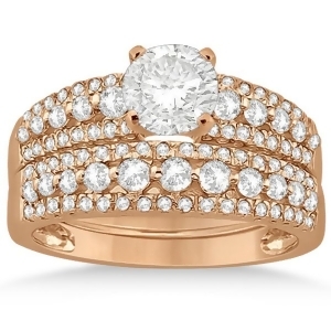 Three-row Prong-Set Diamond Bridal Set in 14k Rose Gold 0.80ct - All