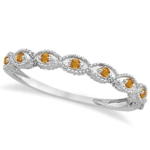 Antique Marquise Shape Citrine Wedding Ring 18k White Gold 0.18ct - All