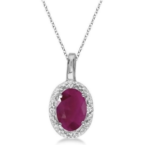 Oval Ruby and Diamond Pendant Necklace 14k White Gold 0.60ctw - All