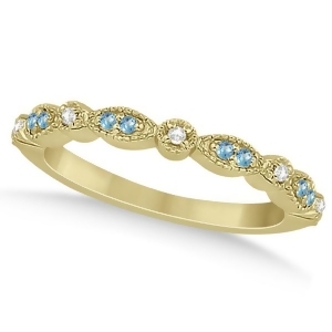 Marquise and Dot Blue Topaz and Diamond Wedding Band 14k Yellow Gold .25ct - All