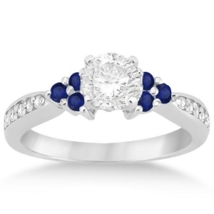 Floral Diamond and Sapphire Engagement Ring 14k White Gold 0.30ct - All