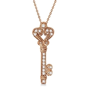 Diamond Fleur De Lis Key Pendant Necklace in 14k Rose Gold 0.25ct - All