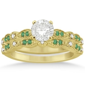 Petite Emerald and Diamond Marquise Bridal Set 18k Yellow Gold 0.41ct - All