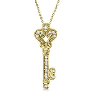 Diamond Fleur De Lis Key Pendant Necklace in 14k Yellow Gold 0.25ct - All