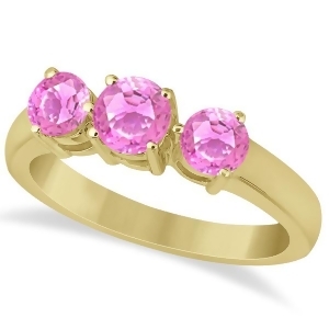 Three Stone Round Pink Sapphire Gemstone Ring 14k Yellow Gold 1.50ct - All