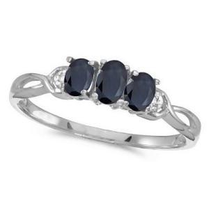 Oval Blue Sapphire and Diamond Three Stone Ring 14k White Gold 0.65ct - All