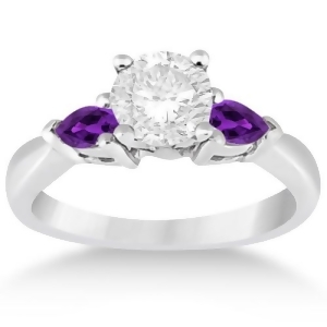 Pear Cut Three Stone Amethyst Engagement Ring 14k White Gold 0.50ct - All