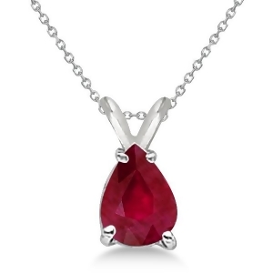 Pear Cut Ruby Solitaire Pendant Necklace 14K White Gold 0.75ct - All