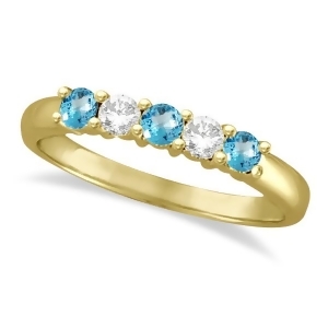 Five Stone Diamond and Blue Topaz Ring 14k Yellow Gold 0.67ctw - All