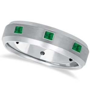 Princess-cut Emerald Ring for Men Wedding Band 14k White Gold 0.80ct - All