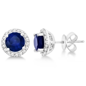 Blue Sapphire and Diamond Halo Stud Earrings in Sterling Silver 2.27ct - All
