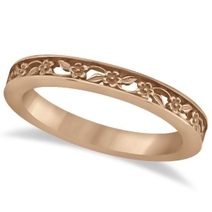 Flower Carved Wedding Ring Filigree Stackable Band 18k Rose Gold - All