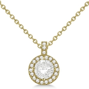 Diamond Halo Pendant Necklace Round Solitaire 14k Yellow Gold 0.75ct - All
