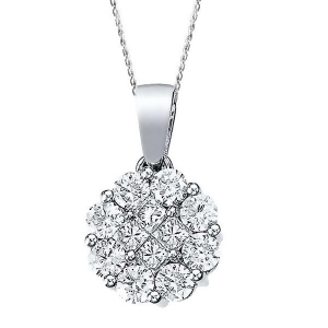 1.00 ct Diamond Clusters Flower Pendant Necklace in 14k White Gold - All