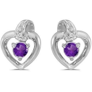 Amethyst and Diamond Heart Earrings 14k White Gold 0.20ctw - All