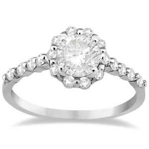 Halo Diamond Semi Eternity Engagement Ring 18K White Gold 0.36ct - All