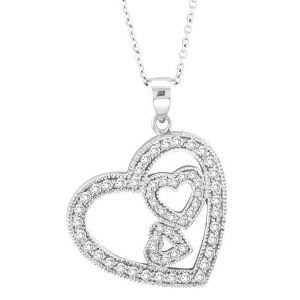 Triple Heart Diamond Pendant Necklace in 14k White Gold 0.58 ctw - All