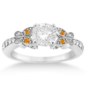 Butterfly Diamond and Citrine Engagement Ring 18k White Gold 0.20ct - All